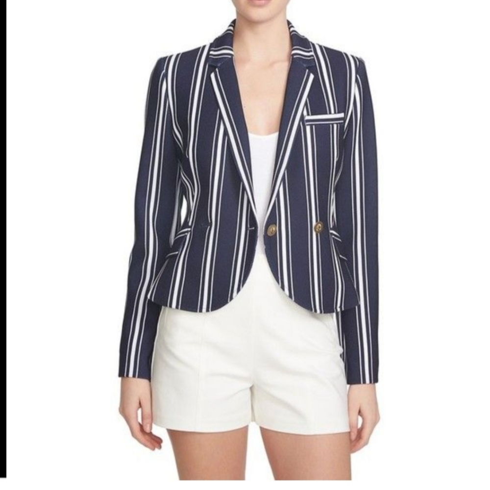 1. State Navy and White Stripe Nautical Blazer - Size Small